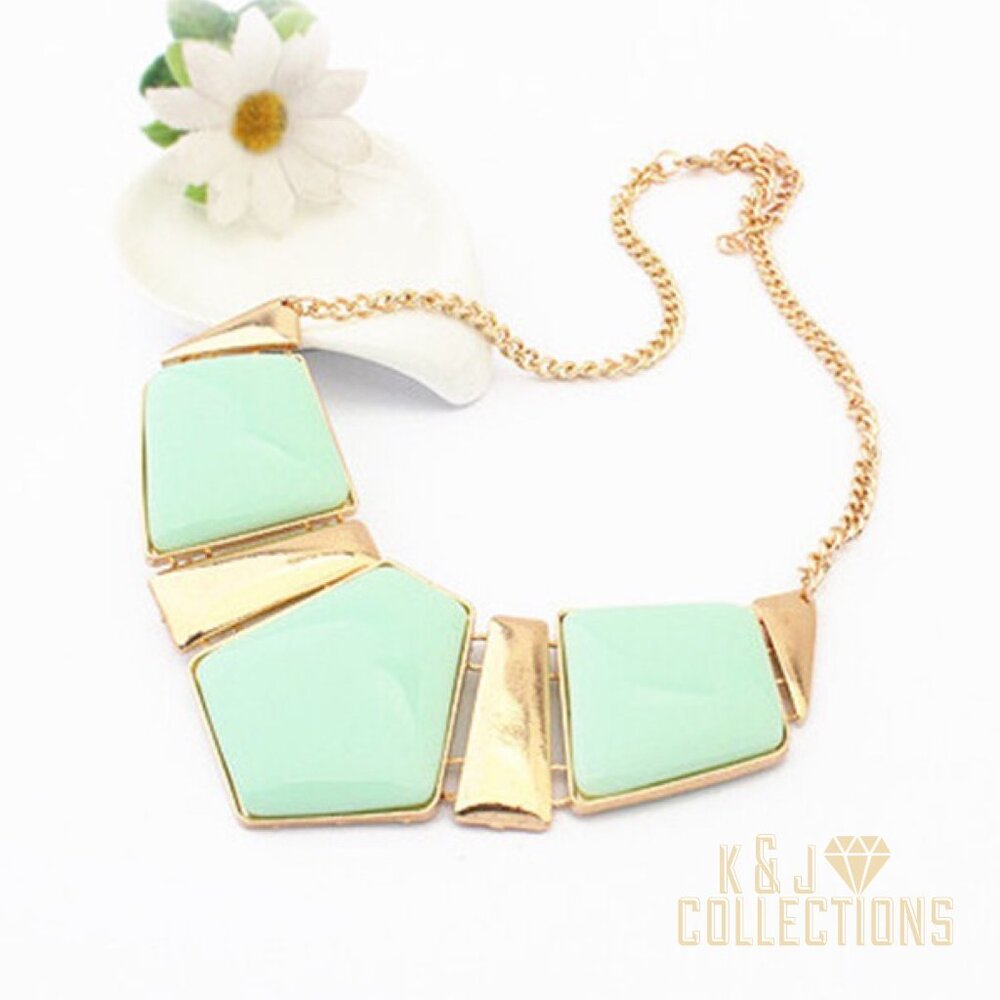 Teal Geometric Block Necklace